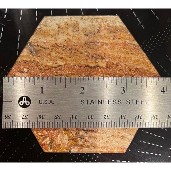 Six Hexagon Marble Coasters Stone Holder Set of 6 Crystals Sedona Travertine Sto - Picture 10 of 10
